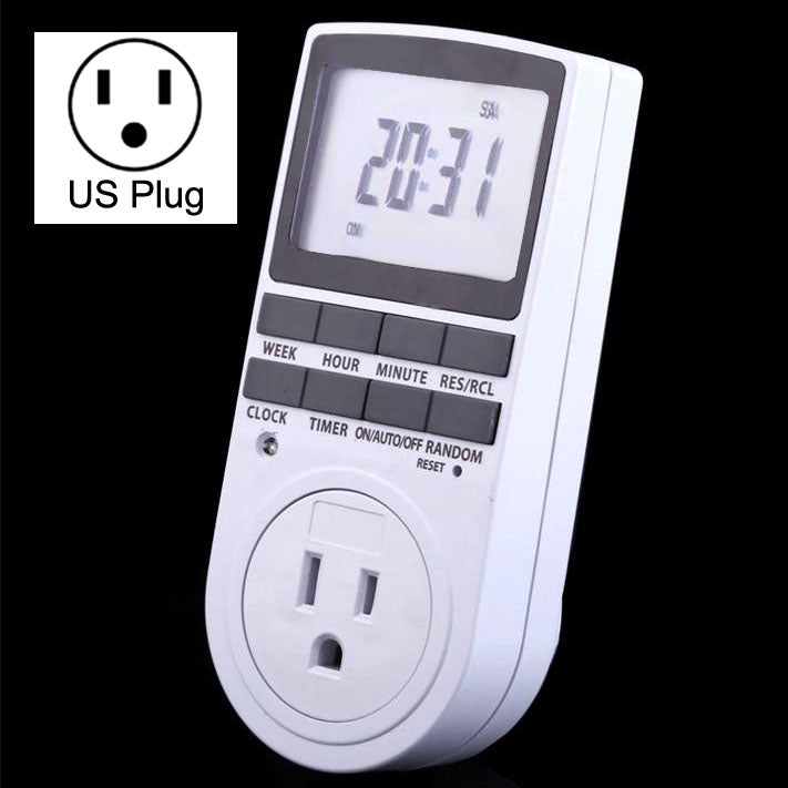 AC 120V Smart Home Plug-in Reloj con pantalla LCD programable Función de horario de verano 12/24 horas Toma de interruptor de temporizador cambiable, enchufe de EE. UU., AC 120V US Plug
