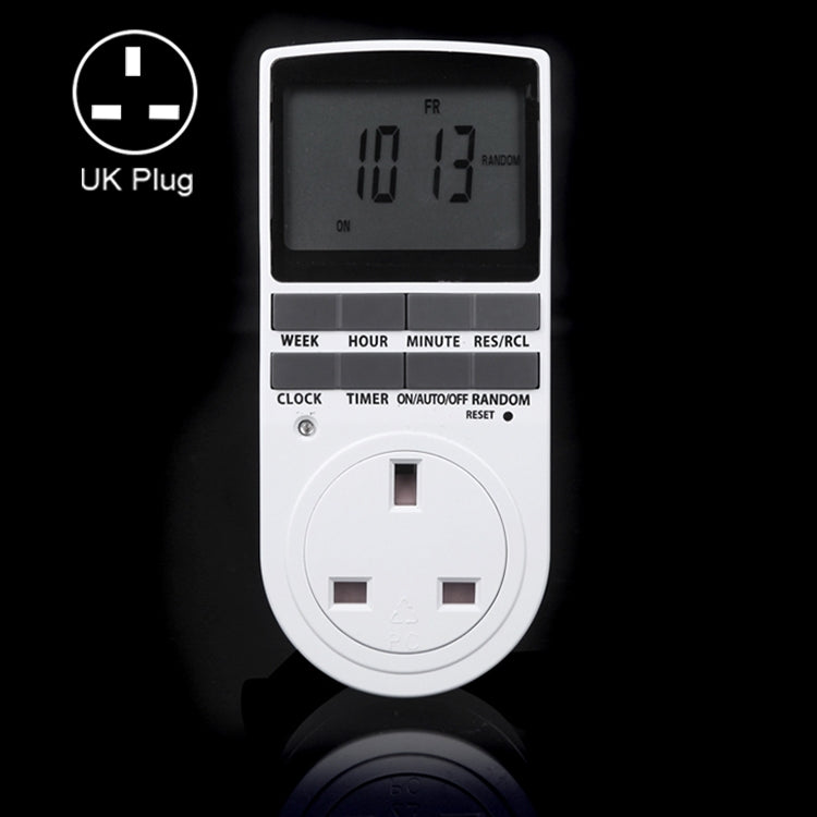 Reloj con pantalla LCD enchufable para hogar inteligente, CA de 230V, función de horario de verano, 12/24 horas, interruptor con temporizador cambiable, enchufe para Reino Unido, AC 230V UK Plug