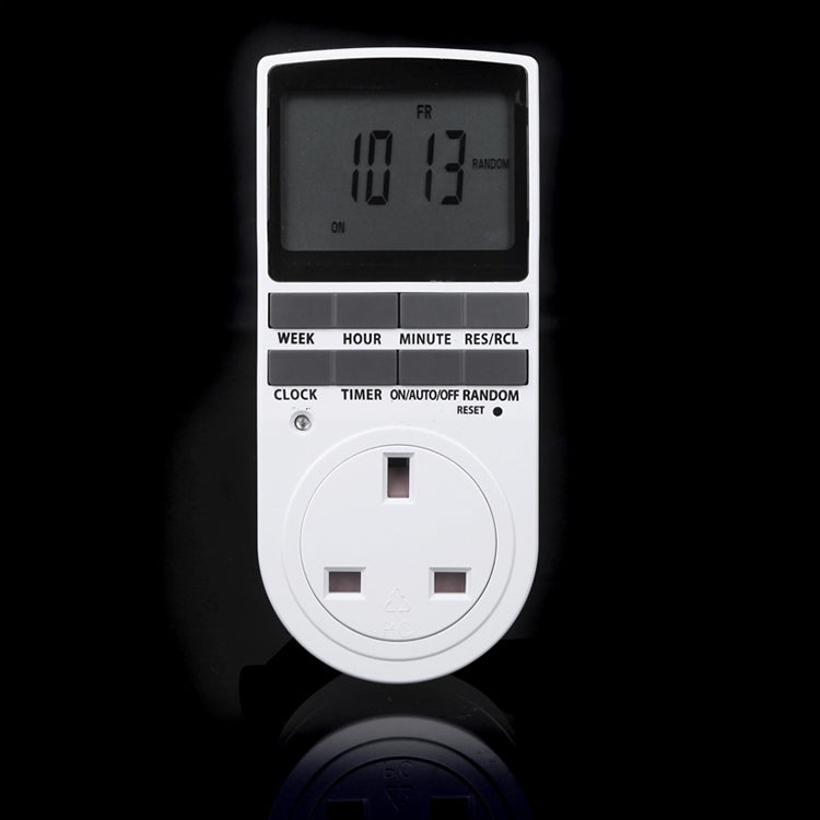 Reloj con pantalla LCD enchufable para hogar inteligente, CA de 230V, función de horario de verano, 12/24 horas, interruptor con temporizador cambiable, enchufe para Reino Unido, AC 230V UK Plug