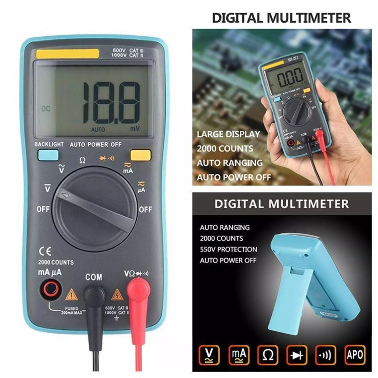 Multímetro Digital portátil ZT98 CAT III 600V, medidor de voltaje de corriente CA/CC con retroiluminación de 2000 recuentos con pantalla LCD y soporte, ZT98