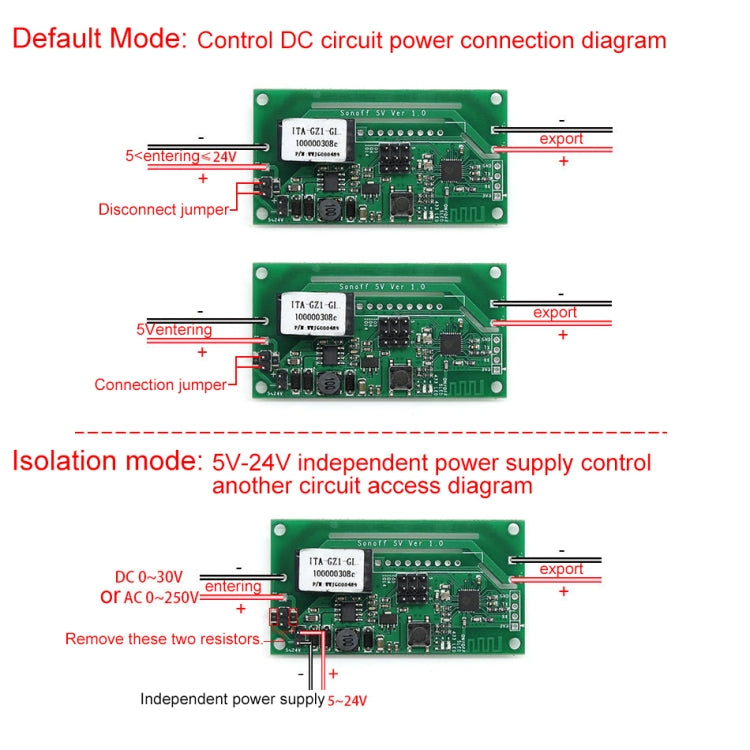 Sonoff SV 10A Módulo de relé de interruptor inteligente con sincronización remota inalámbrica WiFi de un solo canal funciona con Alexa y Google Home, compatible con iOS y Android, DC 5V-24V, 5V-24V