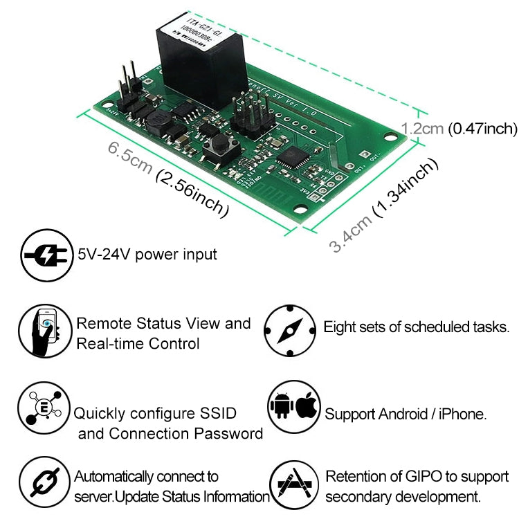 Sonoff SV 10A Módulo de relé de interruptor inteligente con sincronización remota inalámbrica WiFi de un solo canal funciona con Alexa y Google Home, compatible con iOS y Android, DC 5V-24V, 5V-24V