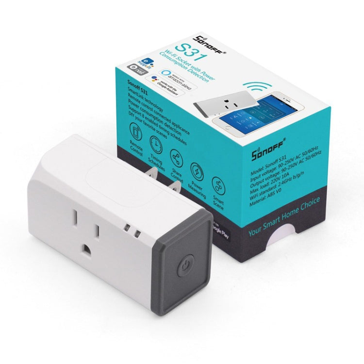 Sonoff S31 16A Aplicación de teléfono Temporizador remoto y energía Monitor de uso de energía Mini WiFi Smart Socket Funciona con Alexa y Google Home, enchufe de EE. UU., S31 US