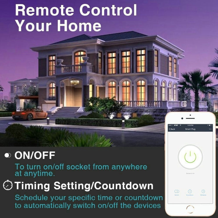 JH-G09U 15A 2,4 GHz WiFi Control Hubless Smart Home Power Socket funciona con Alexa y Google Home, AC 100-240V, enchufe de EE. UU., JH-G09U