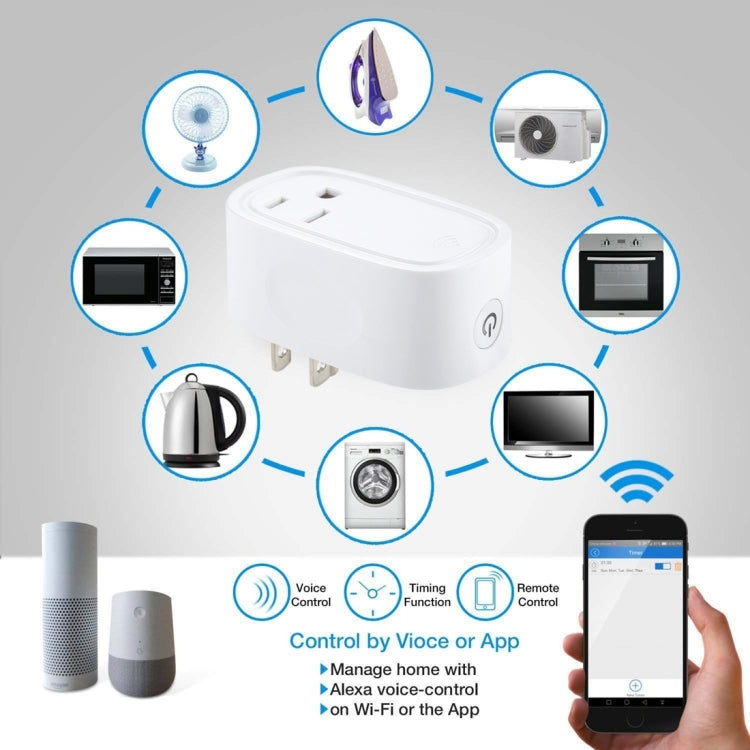 JH-G09U 15A 2,4 GHz WiFi Control Hubless Smart Home Power Socket funciona con Alexa y Google Home, AC 100-240V, enchufe de EE. UU., JH-G09U