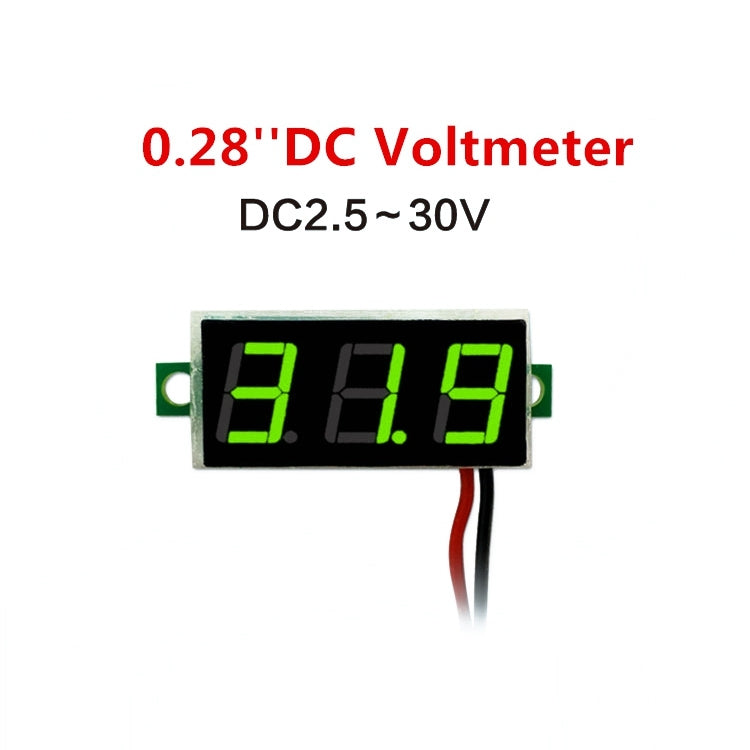 Medidor de voltaje digital ajustable de 2 cables de 10 piezas de 0,28 pulgadas, pantalla de luz de color, voltaje de medida: CC 2,5-30 V
