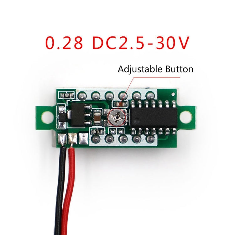 Medidor de voltaje digital ajustable de 2 cables de 10 piezas de 0,28 pulgadas, pantalla de luz de color, voltaje de medida: CC 2,5-30 V
