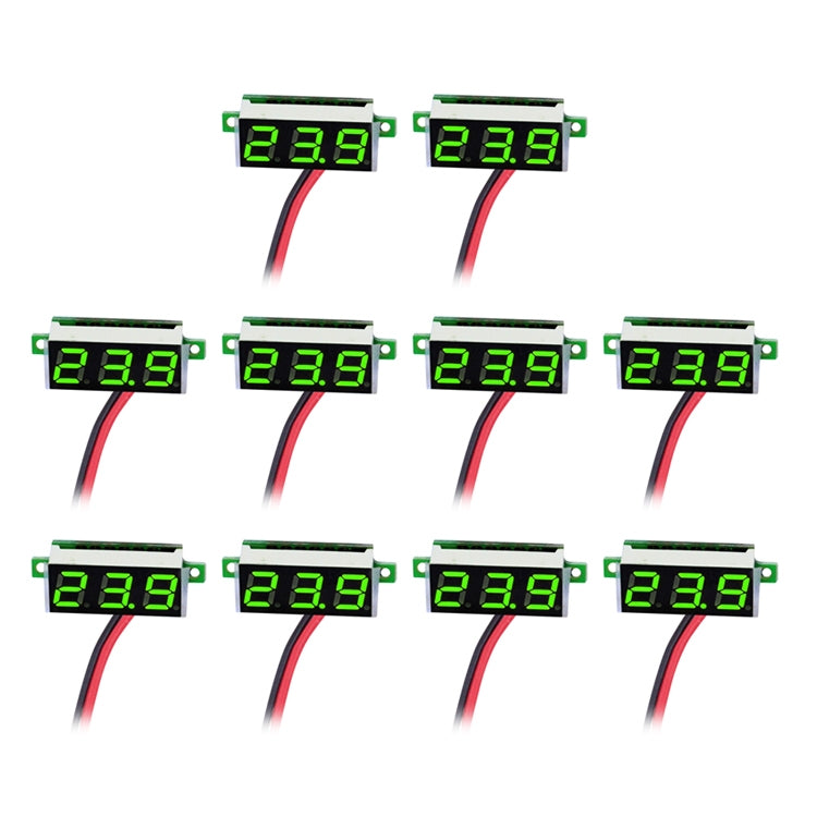 Medidor de voltaje digital de 2 cables de 10 piezas de 0,36 pulgadas, pantalla de luz de color, voltaje de medida: CC 2,5-30 V