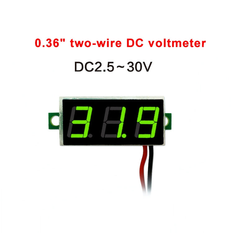 Medidor de voltaje digital de 2 cables de 10 piezas de 0,36 pulgadas, pantalla de luz de color, voltaje de medida: CC 2,5-30 V
