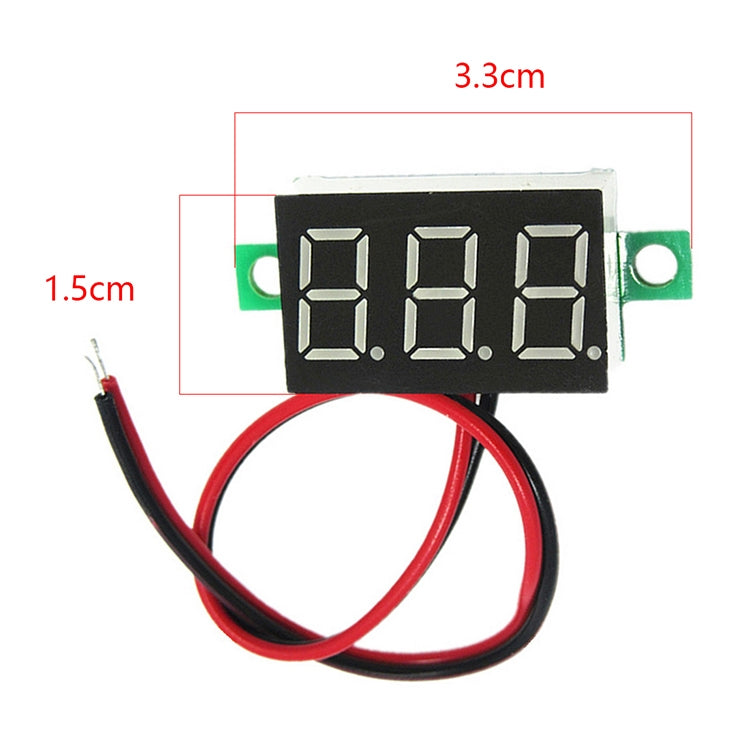 Medidor de voltaje digital de 2 cables de 10 piezas de 0,36 pulgadas, pantalla de luz de color, voltaje de medida: CC 2,5-30 V