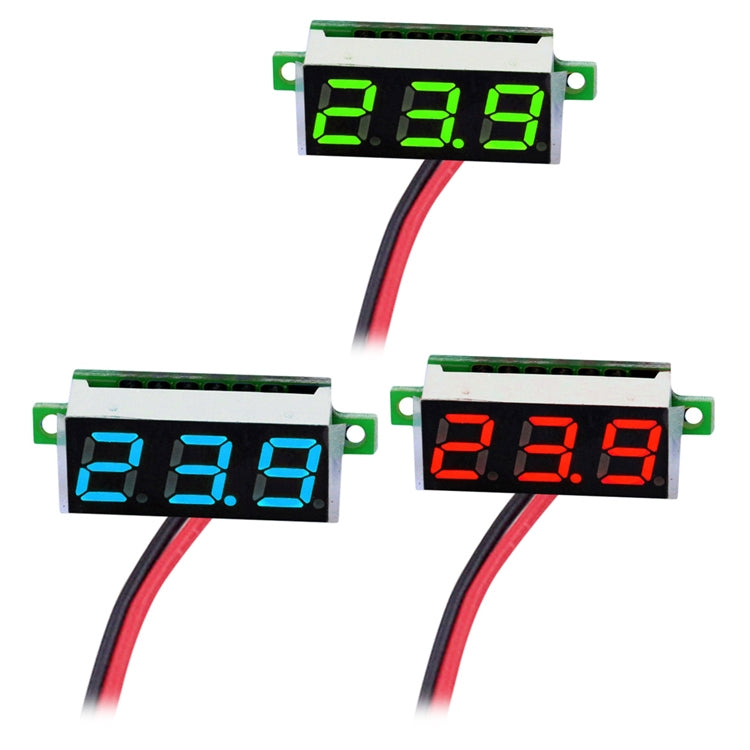Medidor de voltaje digital de 2 cables de 10 piezas de 0,36 pulgadas, pantalla de luz de color, voltaje de medida: CC 2,5-30 V