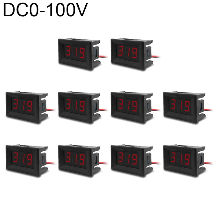 Medidor de voltaje digital de 3 cables de 10 piezas de 0,36 pulgadas con carcasa, pantalla de luz de color, voltaje de medida: CC 0-100 V