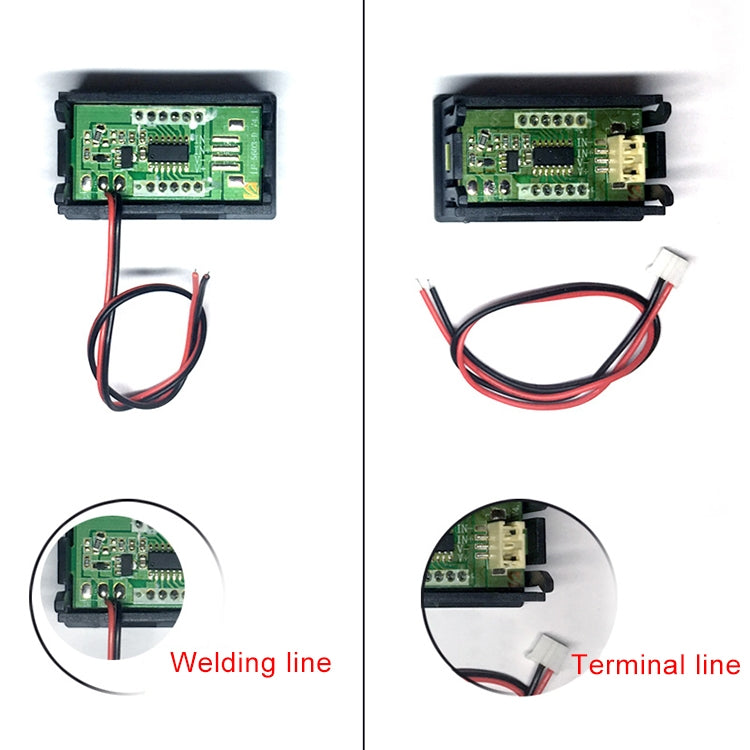 Medidor de voltaje digital de 3 cables terminales de 10 piezas de 0,56 pulgadas con carcasa, pantalla de luz de color, voltaje de medida: CC 0-100 V