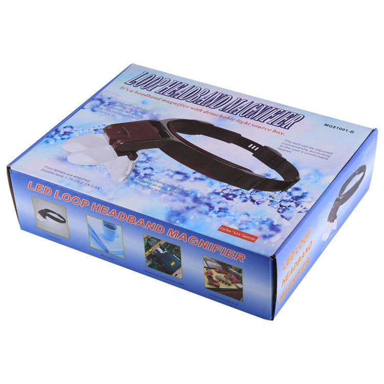 Lupa de cabeza de lectura de odontología de mantenimiento ajustable multifunción con 2 luces LED y 4 lentes (1,7X, 2X, 2,5X, 4X), 5 Lens 1.0X-3.5X  (Black)