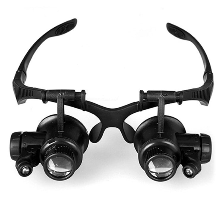 10X 15X 20X 25X Lentes de gafas dobles Joyero Reloj Reparación Lupa de cabeza con 2 luces LED (Negro), 9892G
