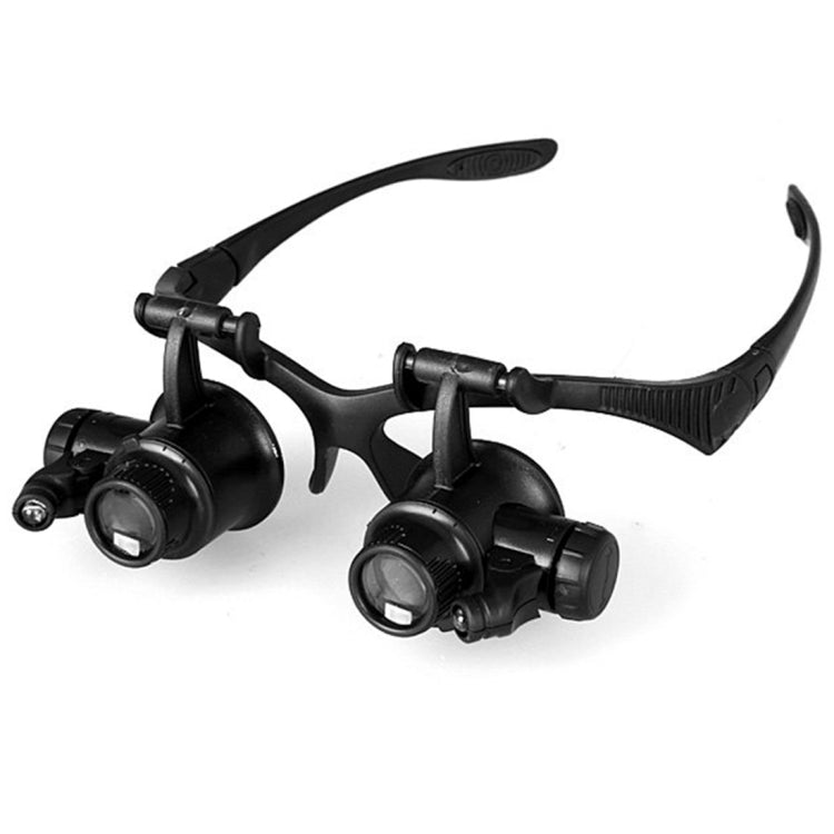10X 15X 20X 25X Lentes de gafas dobles Joyero Reloj Reparación Lupa de cabeza con 2 luces LED (Negro), 9892G