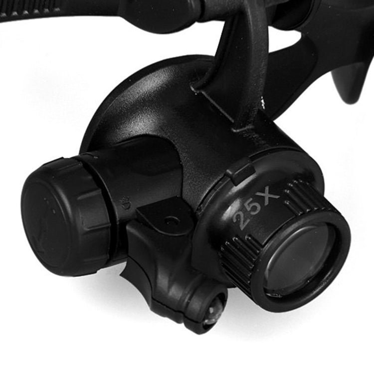 10X 15X 20X 25X Lentes de gafas dobles Joyero Reloj Reparación Lupa de cabeza con 2 luces LED (Negro), 9892G