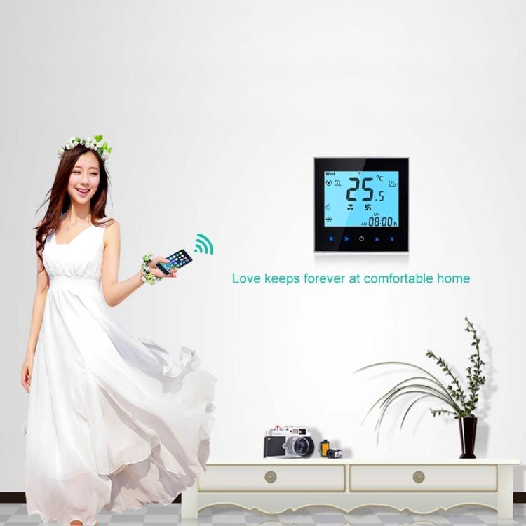 Termostato de ambiente programable de 2 tubos para aire acondicionado con pantalla LCD para unidad Fan Coil, compatible con Wifi