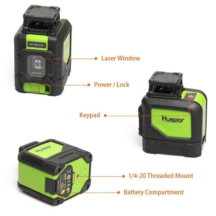 Nivel láser 901CG H360 grados/V130 grados que cubre paredes y pisos 5 líneas Rayo verde IP54 a prueba de agua/polvo