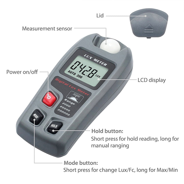 Medidor de lux de luz digital portátil LCD MT-30 para fábrica / escuela / casa en diversas ocasiones, rango: 0,1-200.000 lux, MT-30