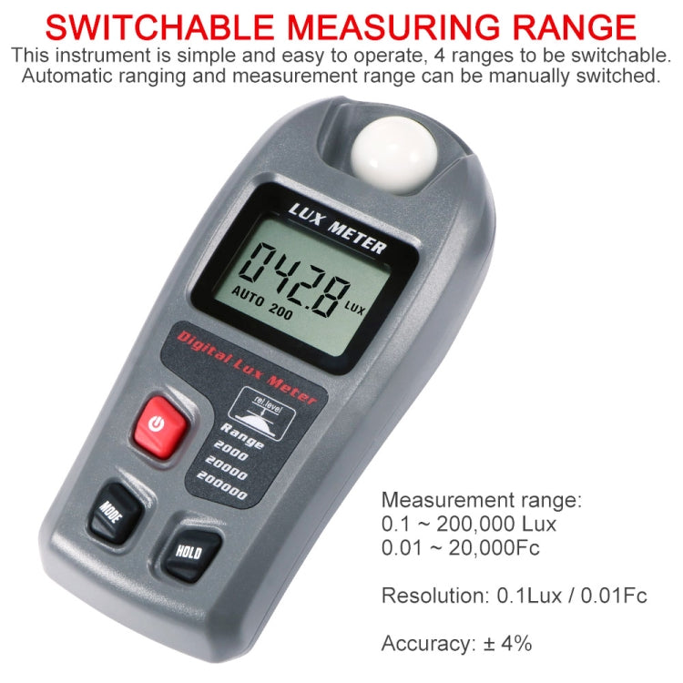 Medidor de lux de luz digital portátil LCD MT-30 para fábrica / escuela / casa en diversas ocasiones, rango: 0,1-200.000 lux, MT-30