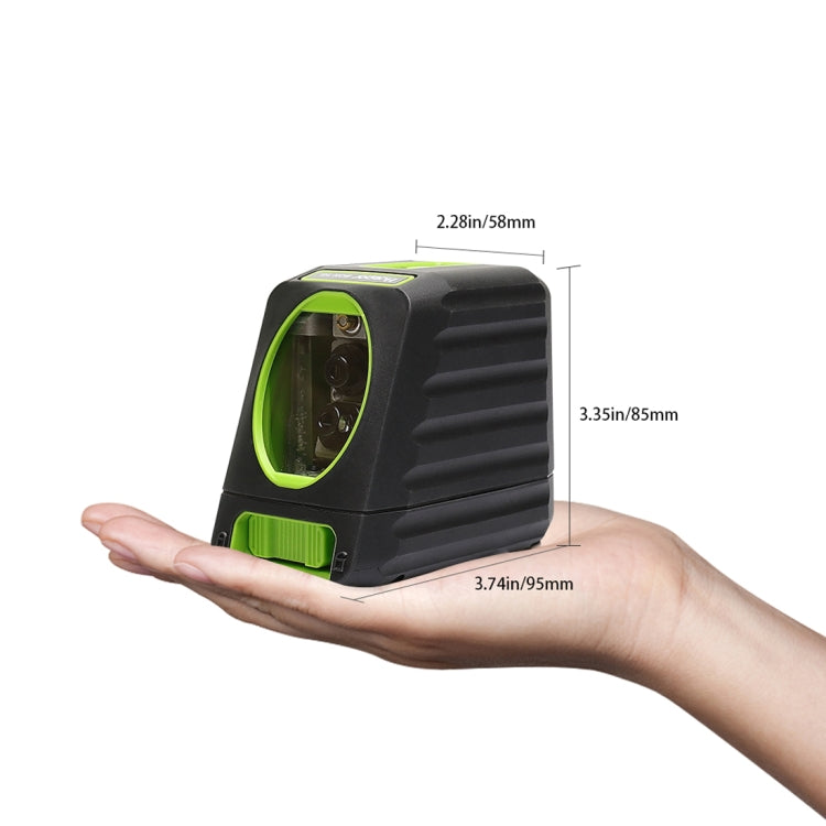 BOX-1G 1V1H 40mW y 10mW Nivel láser de haz verde de 2 líneas que cubre paredes y pisos