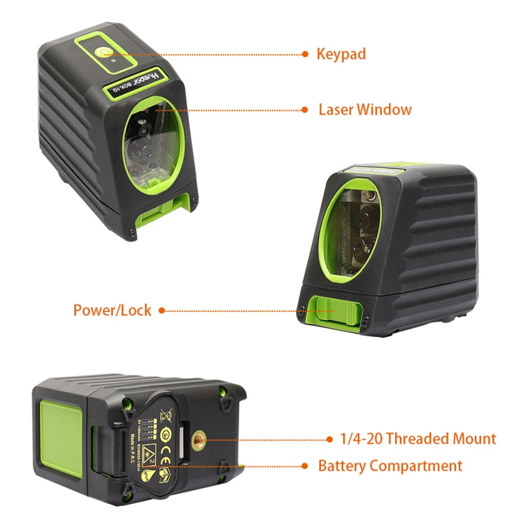 BOX-1G 1V1H 40mW y 10mW Nivel láser de haz verde de 2 líneas que cubre paredes y pisos