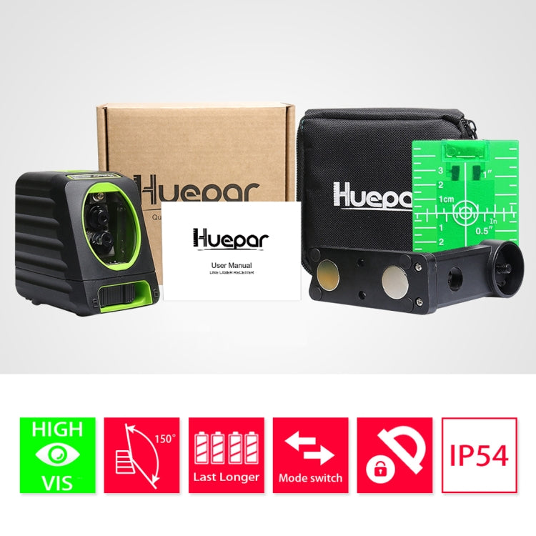 BOX-1G 1V1H 40mW y 10mW Nivel láser de haz verde de 2 líneas que cubre paredes y pisos