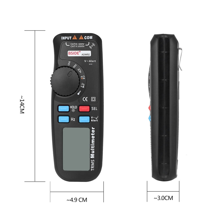 Multímetro Digital BSIDE ADM92 de mano con valores eficaces verdaderos, rango automático, probador TRMS de 6000 recuentos con control de temperatura de cable vivo, diodo NCV Hz ohm