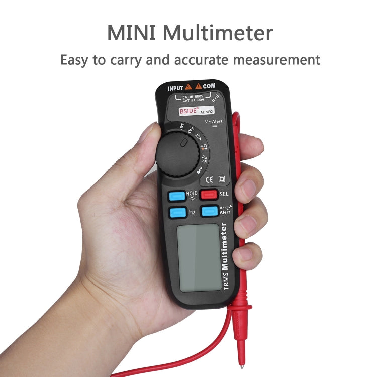 Multímetro Digital BSIDE ADM92 de mano con valores eficaces verdaderos, rango automático, probador TRMS de 6000 recuentos con control de temperatura de cable vivo, diodo NCV Hz ohm