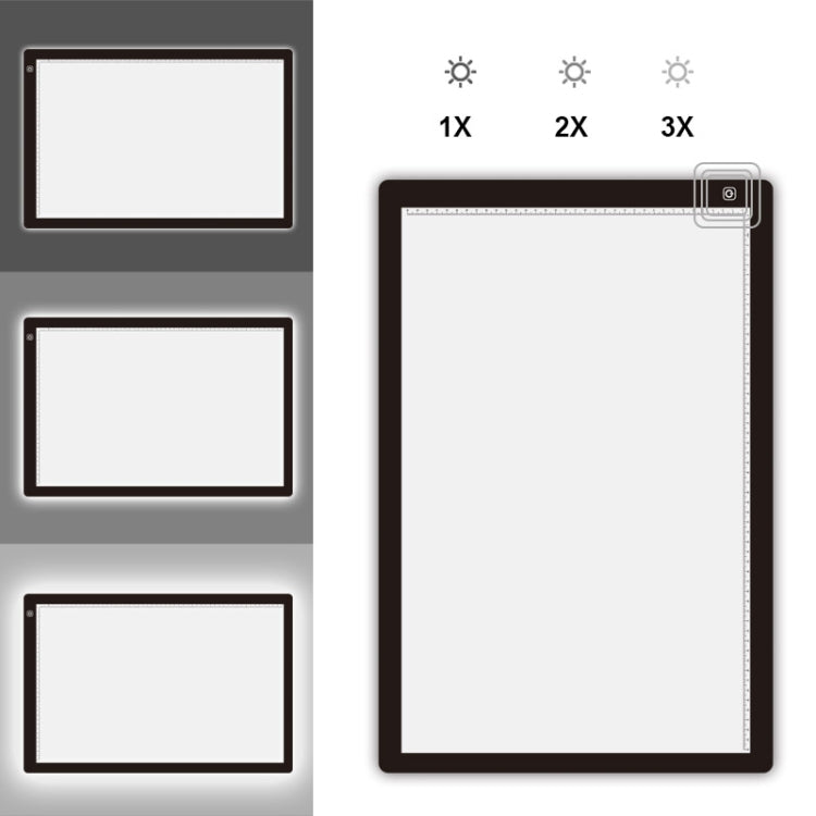 Tableros de copia acrílicos regulables LED de tres niveles de brillo de tamaño A4 para bloc de dibujo de bocetos de Anime, con cable USB de 1,5 m, A4 with 1.5m USB Cable & Power Adapter
