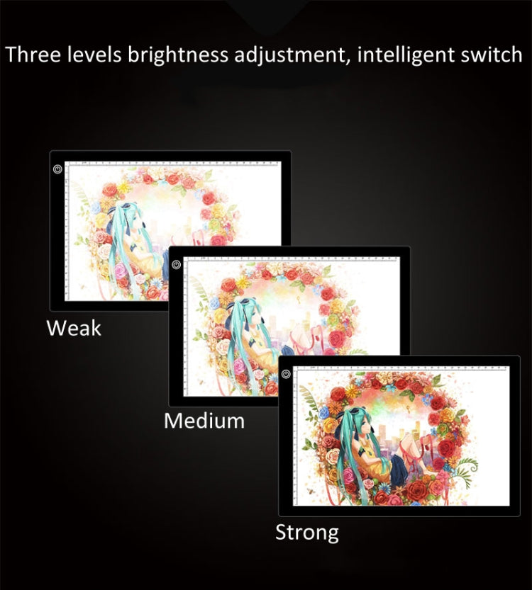 Tamaño A4 5W 5V LED Tres niveles de brillo Tableros de copia acrílicos regulables para dibujo de bocetos de anime, con cable USB y enchufe, tamaño: 240x360x5 mm