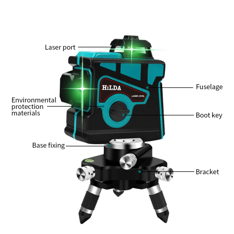 Hilda LS055 Nivel láser 12 líneas 3D Autonivelante 360 Cruz Horizontal Nivel vertical Rayo verde