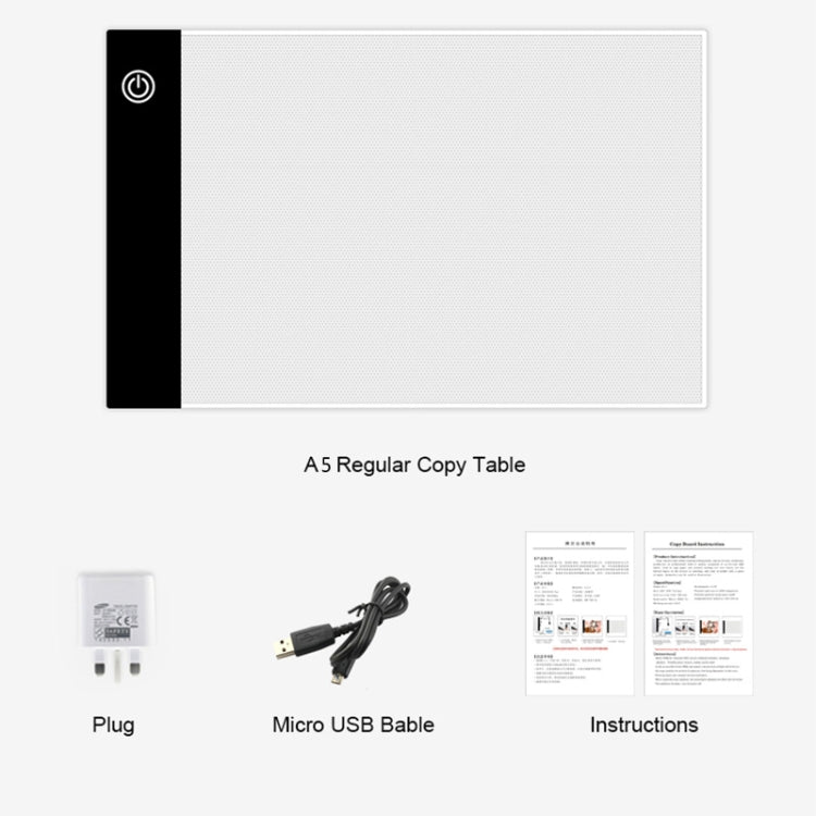 Tamaño A5 USB ultrafino Tres niveles de brillo Tableros de copia acrílicos regulables Bloc de dibujo de bocetos de anime, con cable y enchufe USB, A5 with USB Cable & Plug