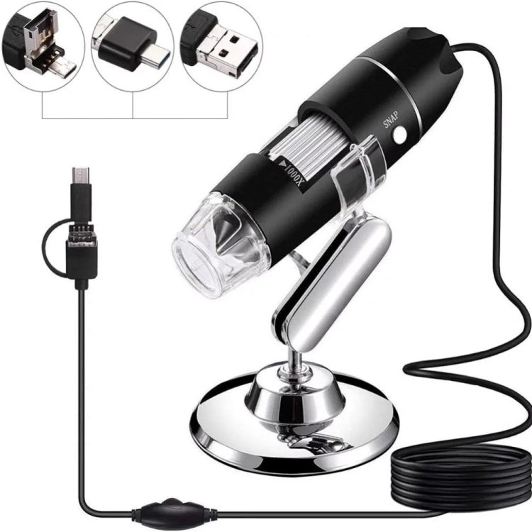 Lupa 1600X Sensor de imagen HD Microscopio digital USB 3 en 1 con 8 LED y soporte profesional