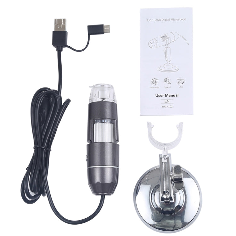 Lupa 1600X Sensor de imagen HD Microscopio digital USB 3 en 1 con 8 LED y soporte profesional