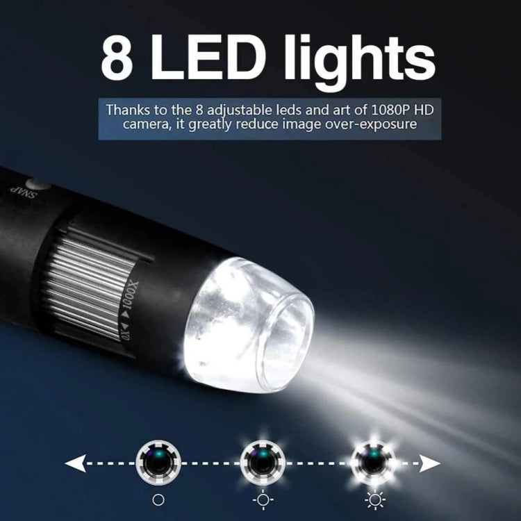 Lupa 1600X Sensor de imagen HD Microscopio digital USB 3 en 1 con 8 LED y soporte profesional