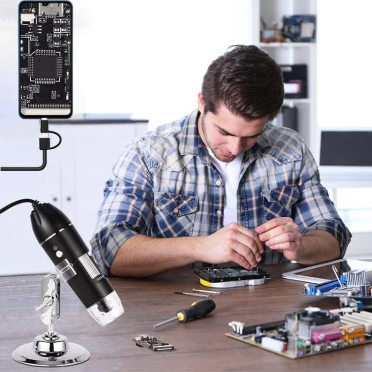 Lupa 1600X Sensor de imagen HD Microscopio digital USB 3 en 1 con 8 LED y soporte profesional