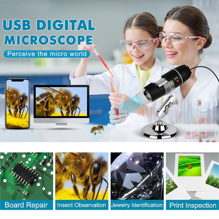 Lupa 1600X Sensor de imagen HD Microscopio digital USB 3 en 1 con 8 LED y soporte profesional