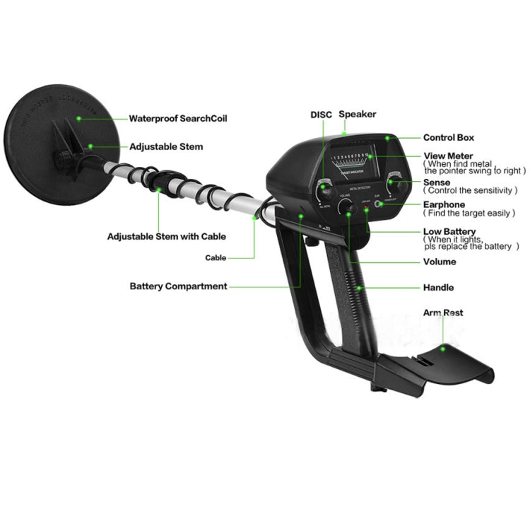 Detector de metales subterráneo MD4030, rango de medición: 1-30 cm, MD4030 Black
