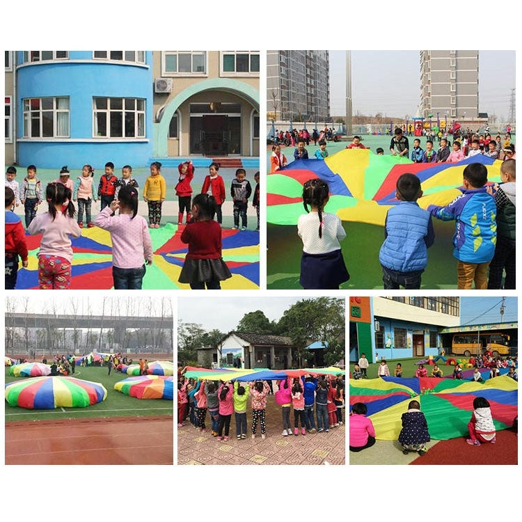 5 m Juego al aire libre para niños Ejercicio Juguetes deportivos Paraguas arcoíris Juego de paracaídas Juguete divertido con 24 correas de asa para familias / jardines de infantes / parques de diversiones, 5m  12 Handle Straps