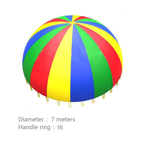7 m Juego al aire libre para niños Ejercicio Juguetes deportivos Paraguas arco iris Juego de paracaídas Juguete divertido con 32 correas de mango para familias / jardines de infantes / parques de diversiones, 7m  16 Handle Straps