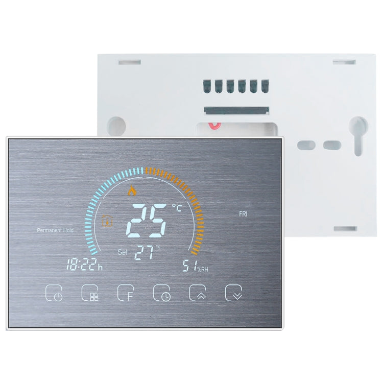 BHT-8000-GALW-SS Control de espejo de acero inoxidable cepillado Calentamiento de agua Ahorro de energía y respetuoso con el medio ambiente Pantalla negativa para el hogar inteligente Pantalla LCD Termostato de ambiente redondo con WiFi, with WiFi