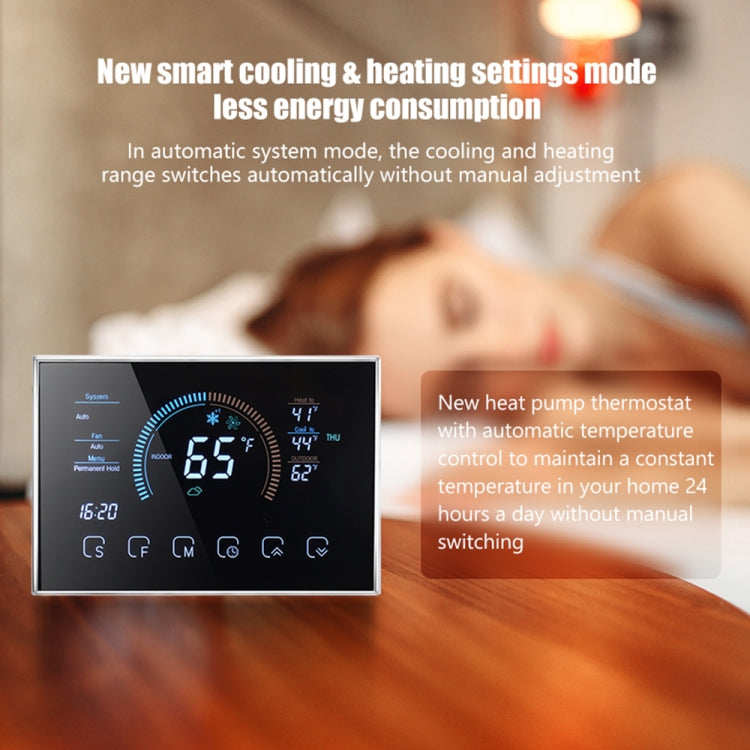 BHP-8000-WIFI-SS 3H2C Bomba de calor para el hogar inteligente Termostato de carcasa de espejo cepillado para habitación redonda con WiFi, CA 24 V, with WiFi