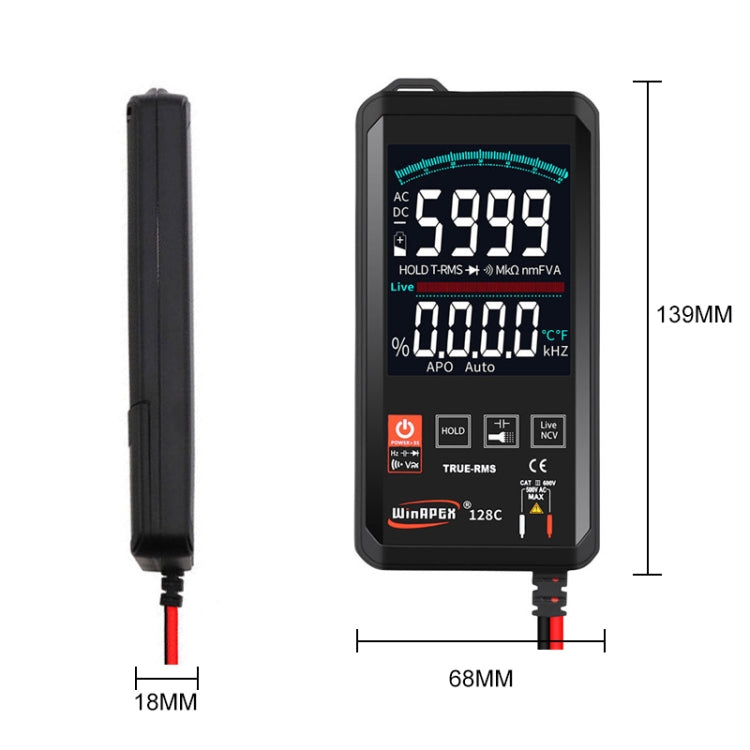 Multímetro Digital inteligente táctil ultrafino con pantalla a Color HY128C, multímetro de valor efectivo verdadero de alta precisión completamente automático, HY128C