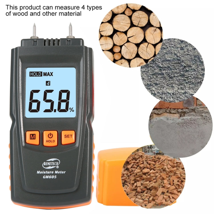 BENETECH GM605 Medidor de humedad de madera digital Probador de humedad Detector de humedad de madera, GM605