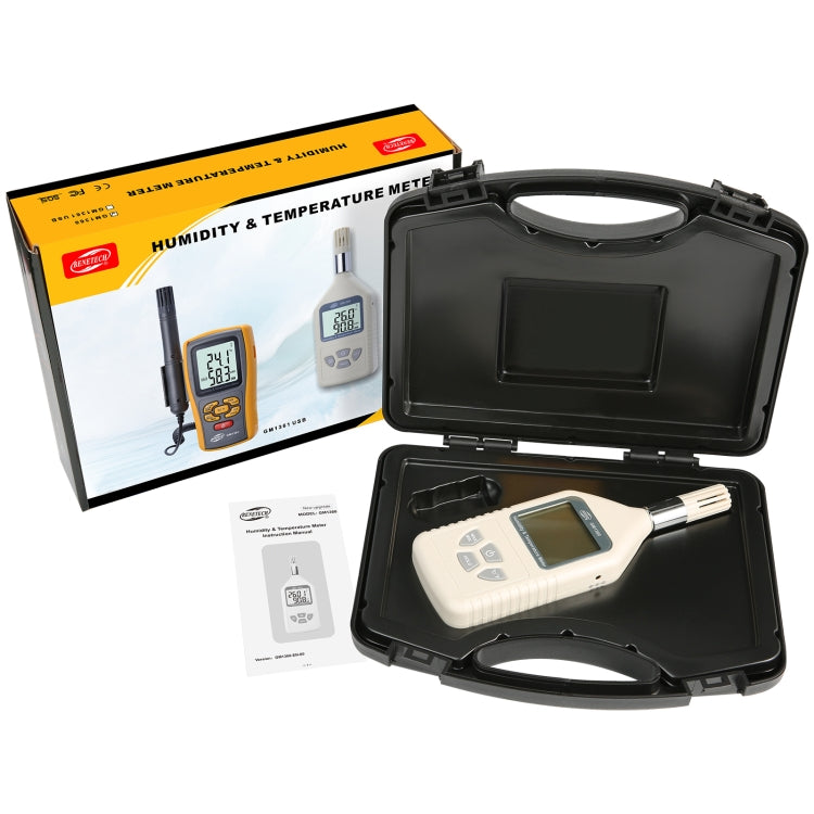 BENETECH GM1360 Medidor de temperatura y humedad digital industrial con sonda LCD, GM1360