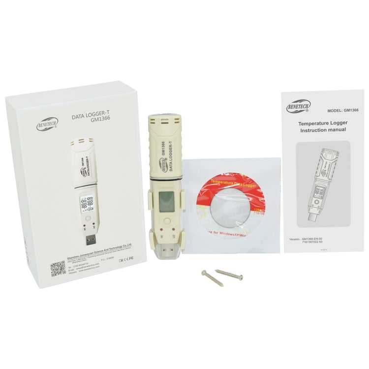 BENETECH GM1366 Medidor registrador digital de temperatura y humedad USB con alarma, GM1366