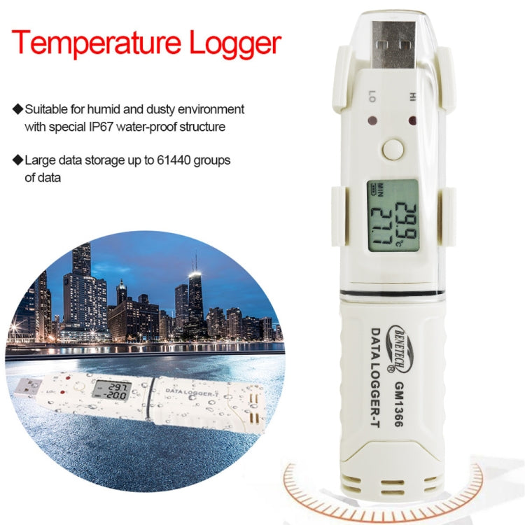 BENETECH GM1366 Medidor registrador digital de temperatura y humedad USB con alarma, GM1366
