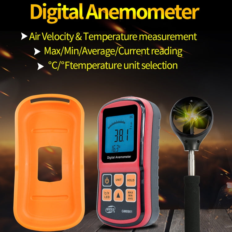 BENETECH GM8901 + anemómetro de alta precisión medidor de velocidad del viento medida de temperatura pantalla LCD Digital herramienta de medición, GM8901+